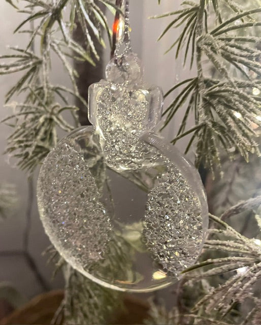 Textured resin Christmas ornament bauble shaped.  Druzy texture on front creates natural shimmer