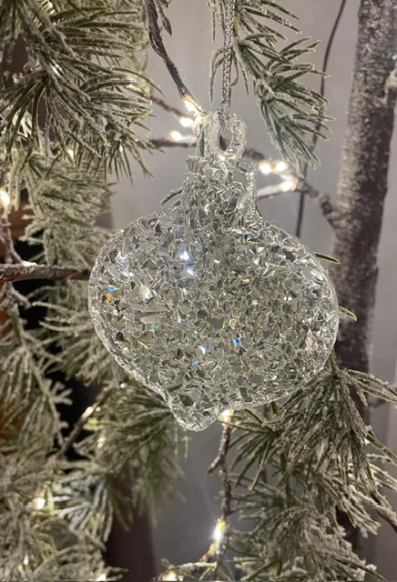 Textured resin Christmas ornament bauble shaped.  Druzy texture on front creates natural shimmer