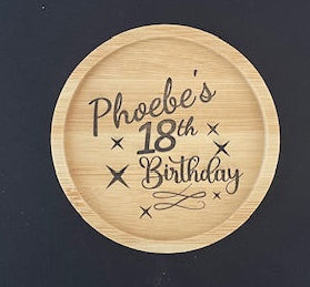 Black mouse pad with a wooden 'Phoebe's 18th Birthday' label and 'TECKNET' branding.