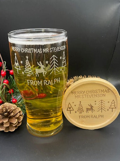 Personalised festive beer glass